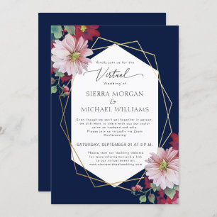 Invitación Boda virtual Rubor Burgundy Gold Naval Azul