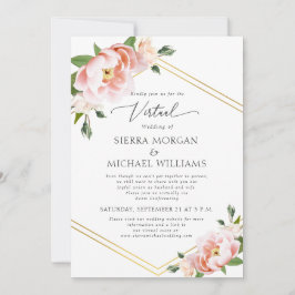 Invitación Boda virtual Rubor Floral Gold Dusty Blue