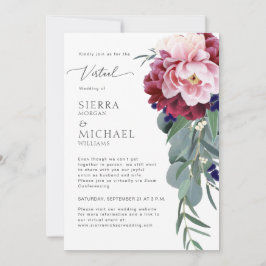 Invitación Boda virtual Rubor Foliage floral rosa de Borgoña