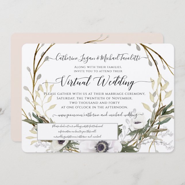 Invitación Boda virtual Rústico de floral blanca de Rubor (Anverso / Reverso)