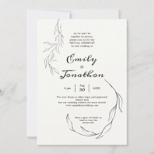 Invitación Boda virtual simple de escritura de hoja negra