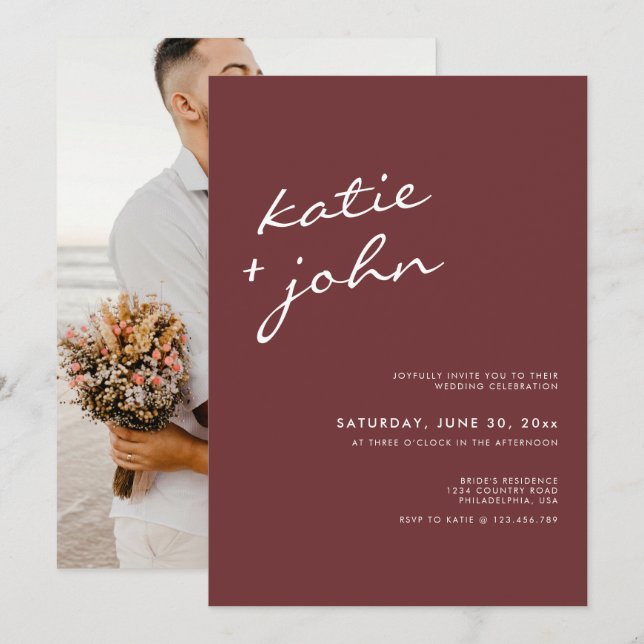 Invitación Boda virtual simple Rosa de canela Minimalista (Anverso / Reverso)