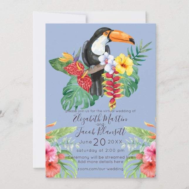 Invitación Boda virtual táctil de acuarela tropical (Anverso)