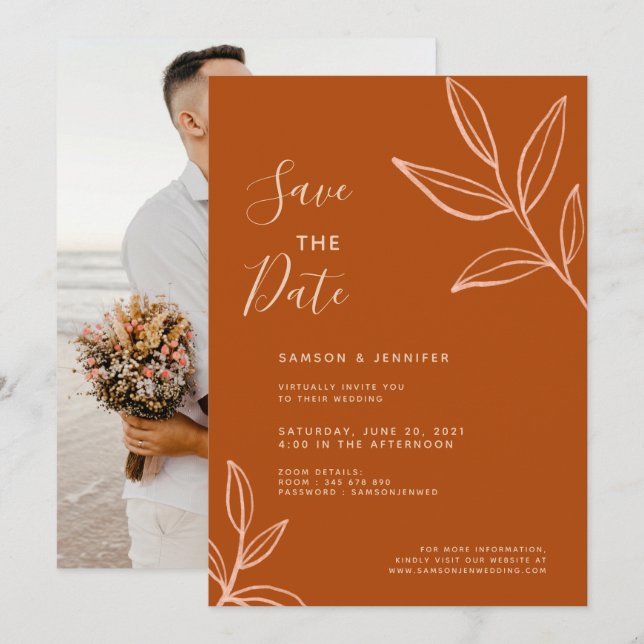 Invitación Boda Virtual Terracota Foto Guardar la Fecha (Anverso / Reverso)