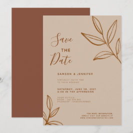 Invitación Boda Virtual Terracota Hoja Guardar la Fecha