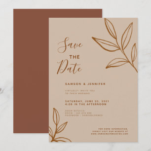 Invitación Boda Virtual Terracota Hoja Guardar la Fecha