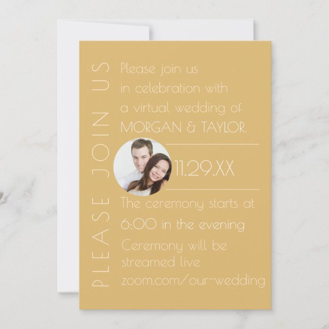 Invitación Boda virtual tonal de champán moderno, foto (Anverso)