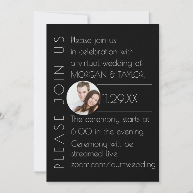 Invitación Boda virtual tonal negro moderno, foto (Anverso)