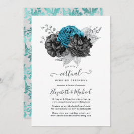 Invitación Boda virtual turquesa, negro y plateado