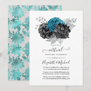 Invitación Boda virtual turquesa, negro y plateado