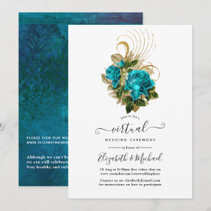Invitación Boda virtual Turquesa y Oro Bosque de Medianoche