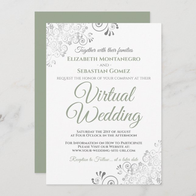 Invitación Boda virtual verde y blanco de los chillones plate (Anverso / Reverso)