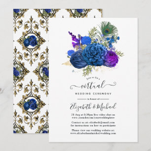 Invitación Boda virtual vintage de navidad y dorado con flore