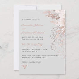 Invitación Boda virtual WiFi Zoom Dusty Rosa Gray Floral