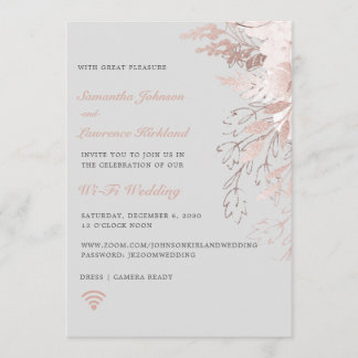 Invitación Boda virtual WiFi Zoom Dusty Rosa Gray Floral