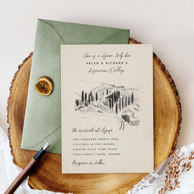 Invitación Boda vitivinícola italiano con bosquejo de carbón  (Subido por el creador)