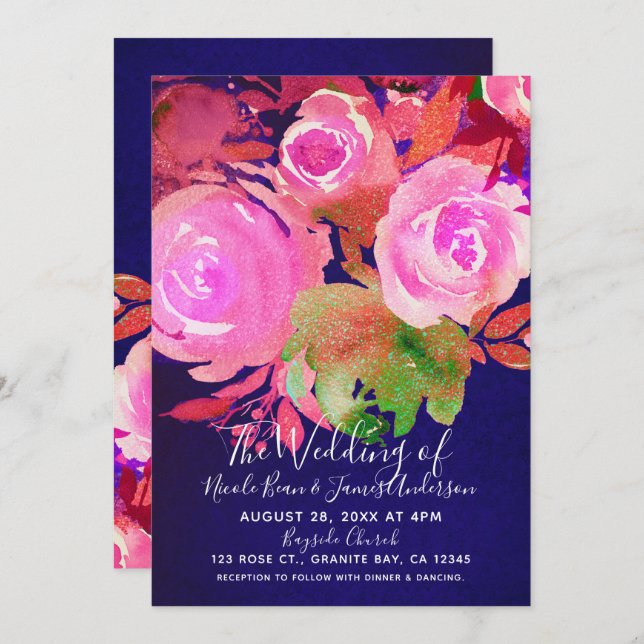 Invitación Boda Vivid Purple Modern Spring Floral Bouquet (Anverso / Reverso)