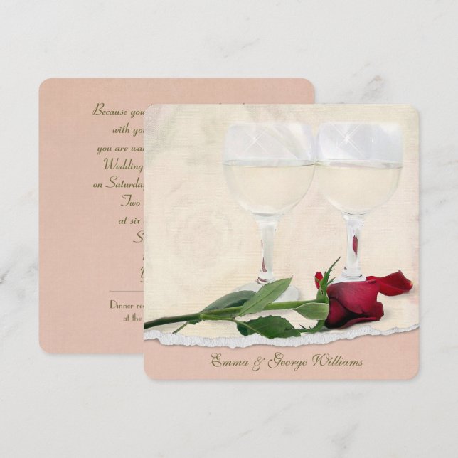 Invitación Boda vota Rosa de renovación y vino (Anverso / Reverso)