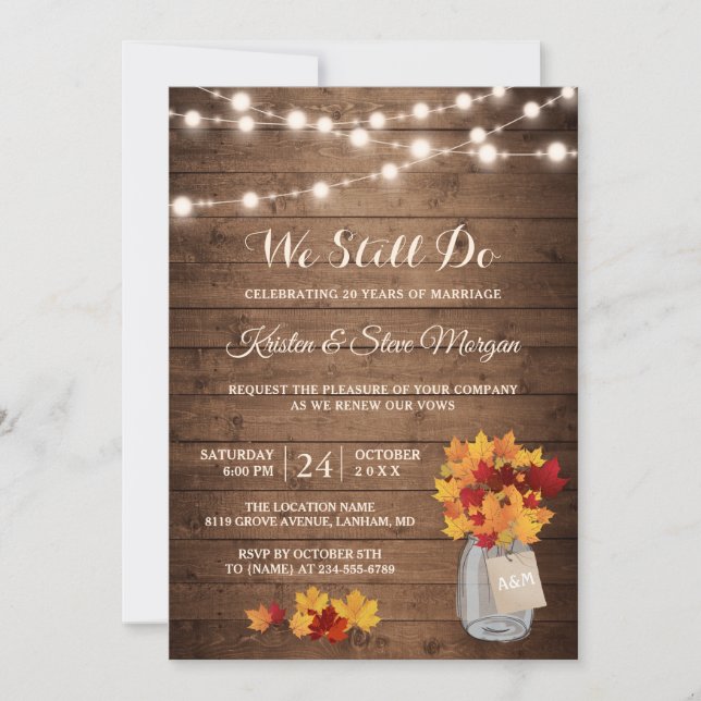 Invitación Boda Vow Renewal | Hojas de otoño rusticas (Anverso)