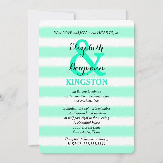 Invitación Boda Vow Renewal Mint Watercolor Stripe (Anverso)