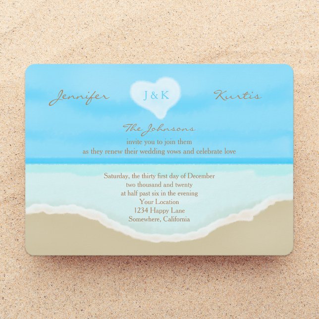 Invitación Boda Vow Renewal Watercolor Beach Blue (Subido por el creador)