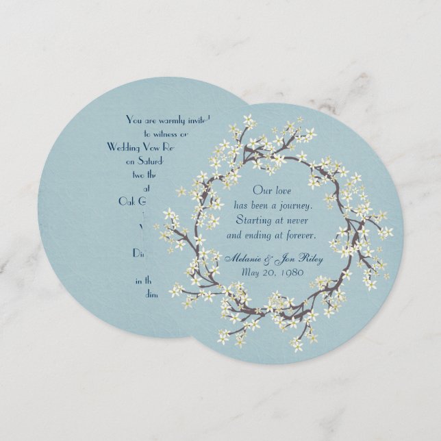 Invitación Boda Vow Renewal wreath sobre textura de agua suav (Anverso / Reverso)