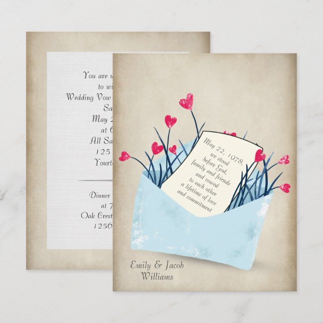 Invitación Boda Vow Renovación de las flores del corazón (Anverso / Reverso)