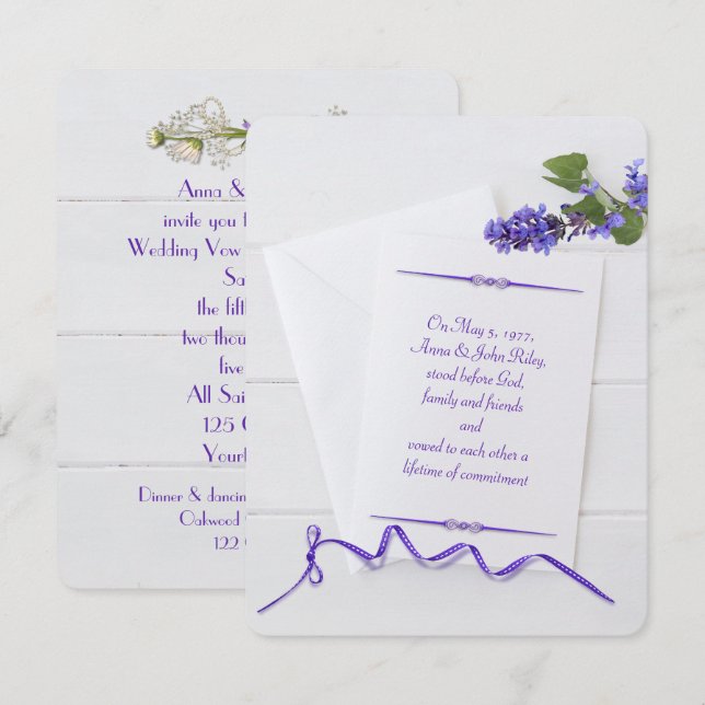 Invitación Boda Vow Renovación de papel blanco con cinta (Anverso / Reverso)