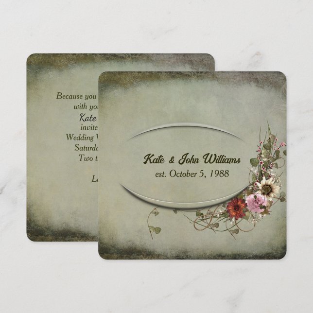 Invitación Boda Vow Renovación del marco floral (Anverso / Reverso)