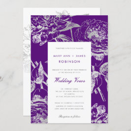 Invitación Boda Vow Renovación Simple Floral Plata Púrpura