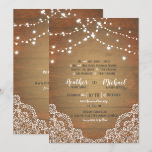 Invitación Boda W/RSVP de las luces de cadena de encaje rusas