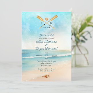 Invitación Boda Watercolor Beach Oars