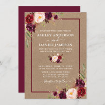 Boda Watercolor Burgundy Floral Kraft