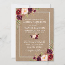Boda Watercolor Burgundy Floral Kraft