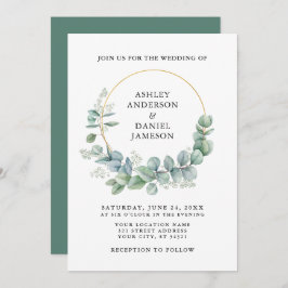 Invitación Boda Watercolor Eucalyptus Greenery Gold
