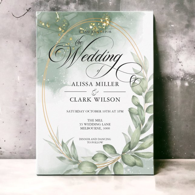 Invitación Boda Watercolor Eucalyptus Greenery Gold (Subido por el creador)