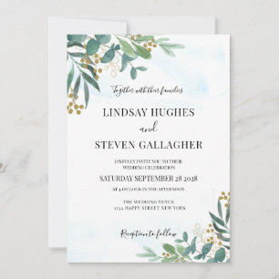 Invitación Boda Watercolor Eucalyptus Greenery Gold