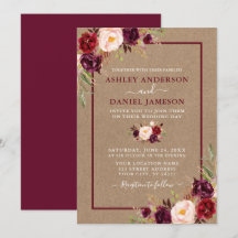 Boda Watercolor Floral Burgundy Kraft
