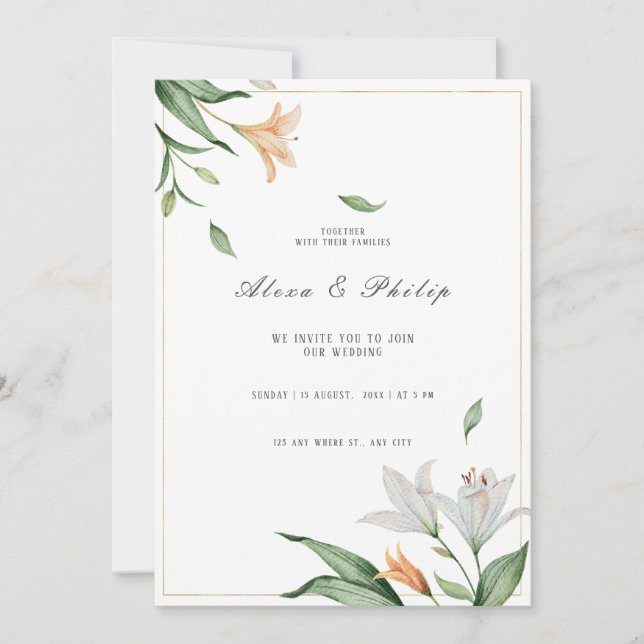 Invitación Boda Watercolor Floral Lily (Anverso)