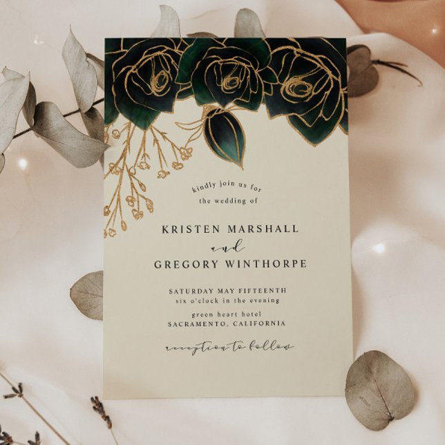 Invitación Boda Watercolor Gold y Green Rosas (Subido por el creador)