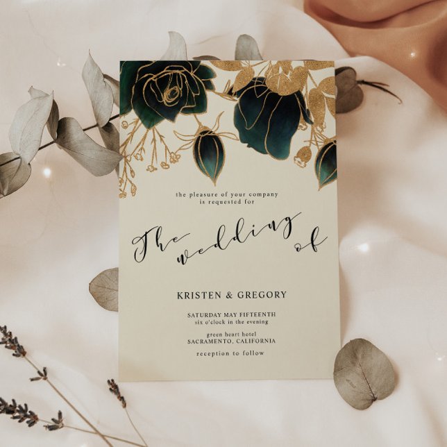 Invitación Boda Watercolor Gold y Green Rosas (Subido por el creador)