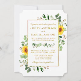 Invitación Boda Watercolor Greenery Sunflowers Gold