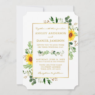 Invitación Boda Watercolor Greenery Sunflowers Gold