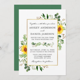 Invitación Boda Watercolor Greenery Sunflowers Gold