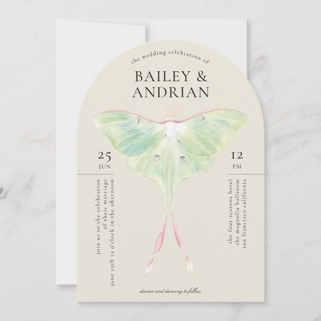 Invitación Boda Watercolor Luna Moth (Anverso)