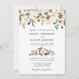 Invitación Boda Watercolor Magnolias Rosas Greenery