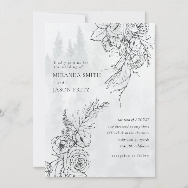Invitación Boda Watercolor Moderno Winter Woods Mountain (Anverso)