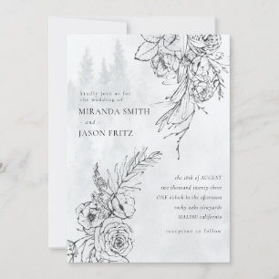 Invitación Boda Watercolor Moderno Winter Woods Mountain