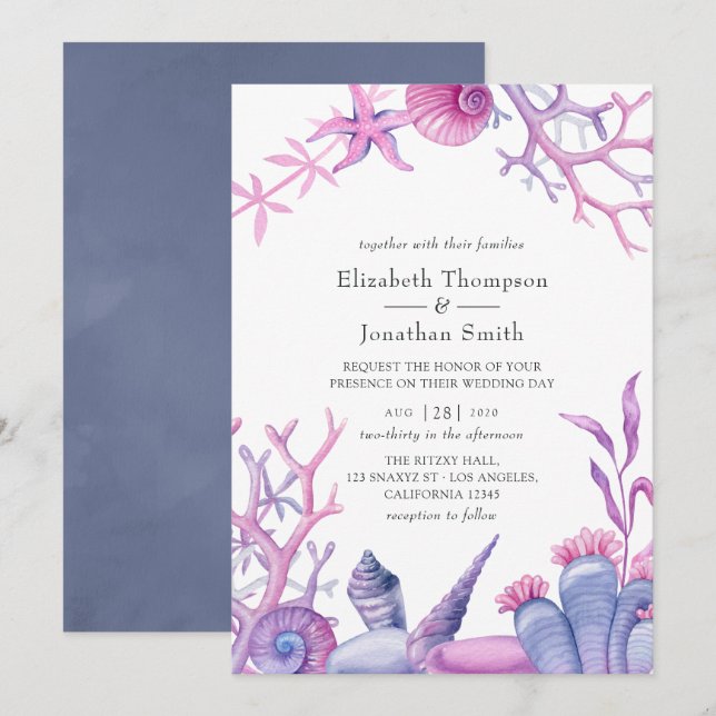 Invitación Boda Watercolor Ocean Life (Anverso / Reverso)