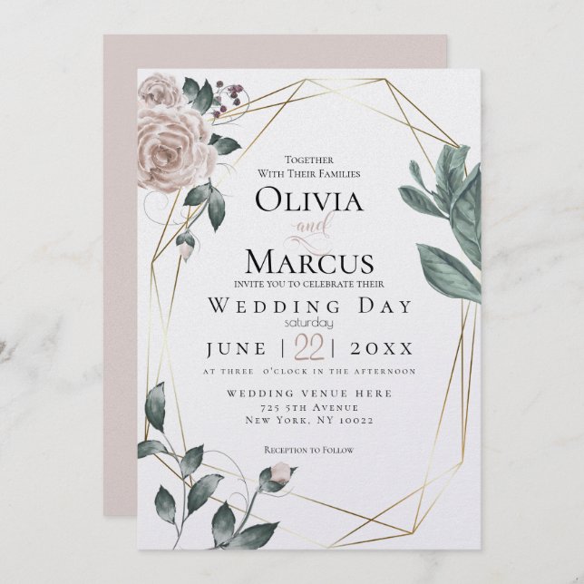 Invitación BODA | Watercolor Rubor Dusty Rosa Gold (Anverso / Reverso)